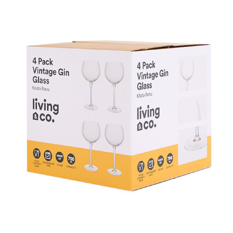 Living & Co Vintage Gin Glasses Clear 4 Pack, , hi-res