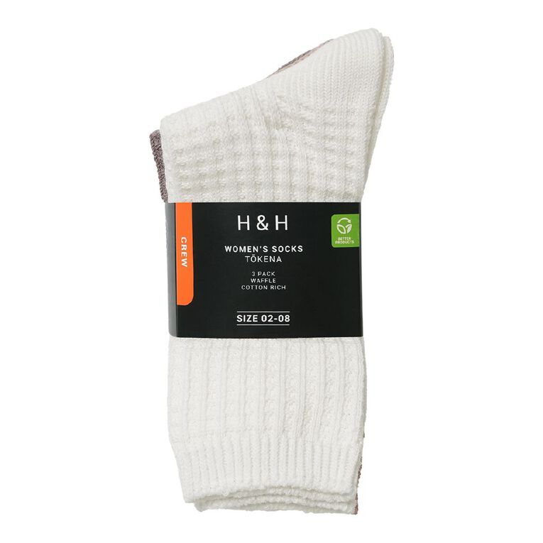 H&H Women's Waffle Crew Socks 3 Pack, Brown Light, hi-res