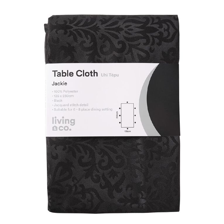 Living & Co Table Cloth Jacquard Black 135cm x 230cm, , hi-res