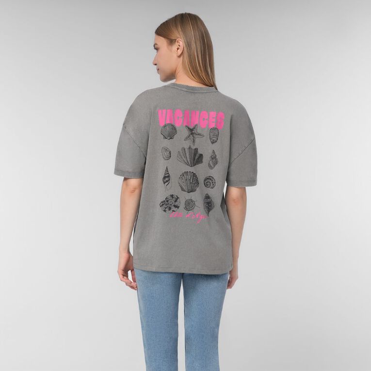 H&H Women's Shorts Sleeve Boyfriend Graphic Tee, Grey Mid Shells, hi-res