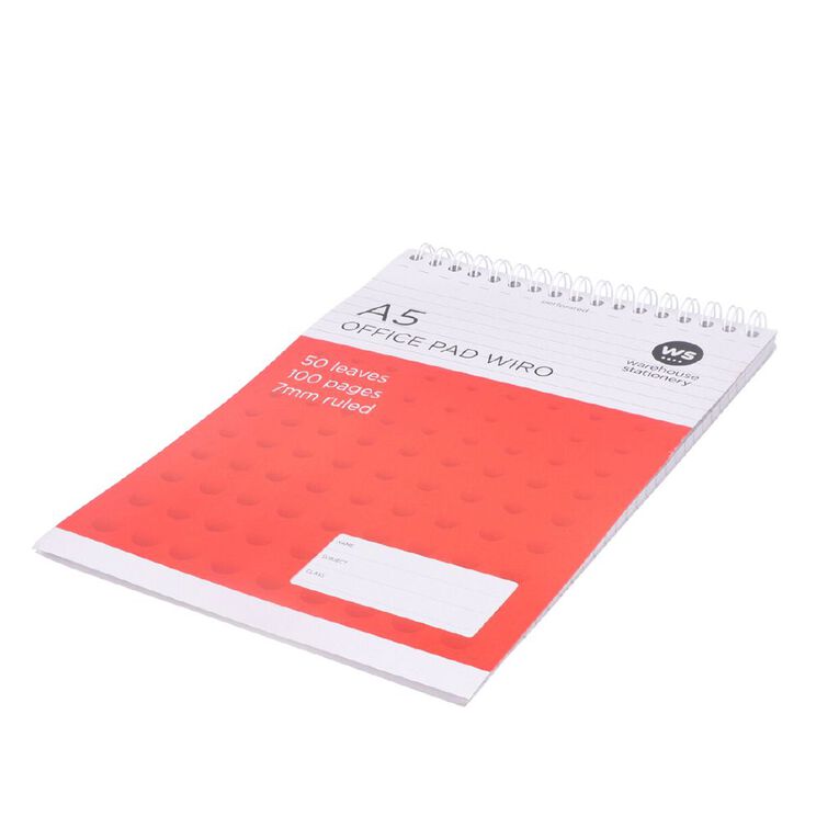 WS 7mm Wire-o A5 Notepad 80gsm White 50 Pages, , hi-res