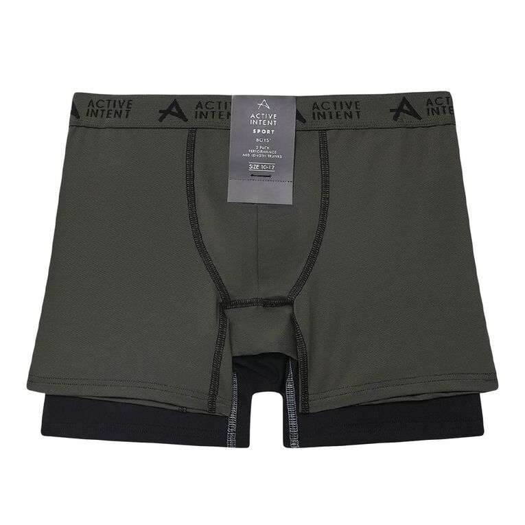 Active Intent Boys' Performance Full Mesh Mid Length Trunks 2 Pack, Black/Green, hi-res