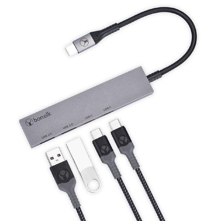 Bonelk Long Life USB C 4 in 1 Multiport Slim Hub Space Grey Grey, , hi-res