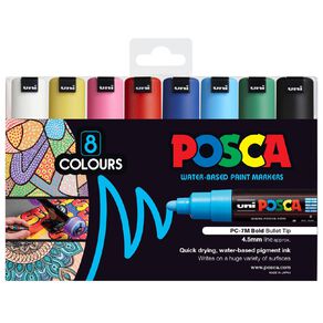 Uni Posca Marker 4.5-5.5 Bold Bullet 8 Pack Assorted