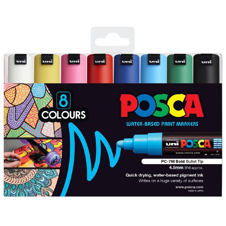 Uni Posca Marker 4.5-5.5 Bold Bullet 8 Pack Assorted, , hi-res