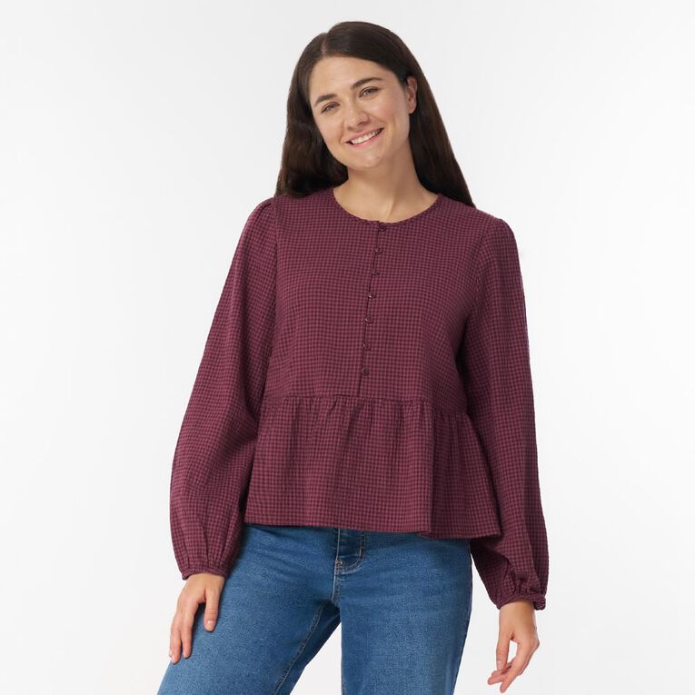 H&H Women's Long Sleeve Button Through Blouse, Pink Dark, hi-res