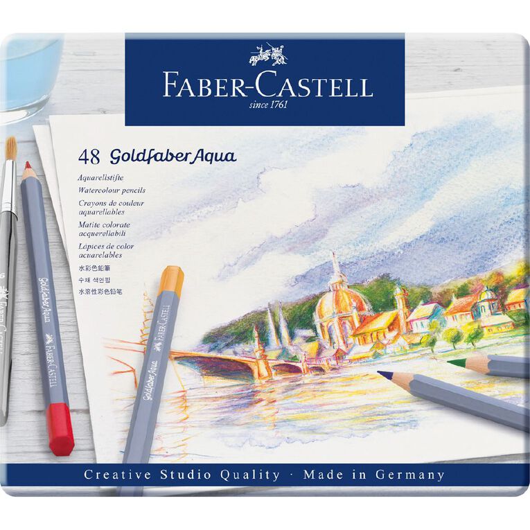 Faber-Castell Goldfaber Watercolour Pencils Tin of 48 Assorted, , hi-res