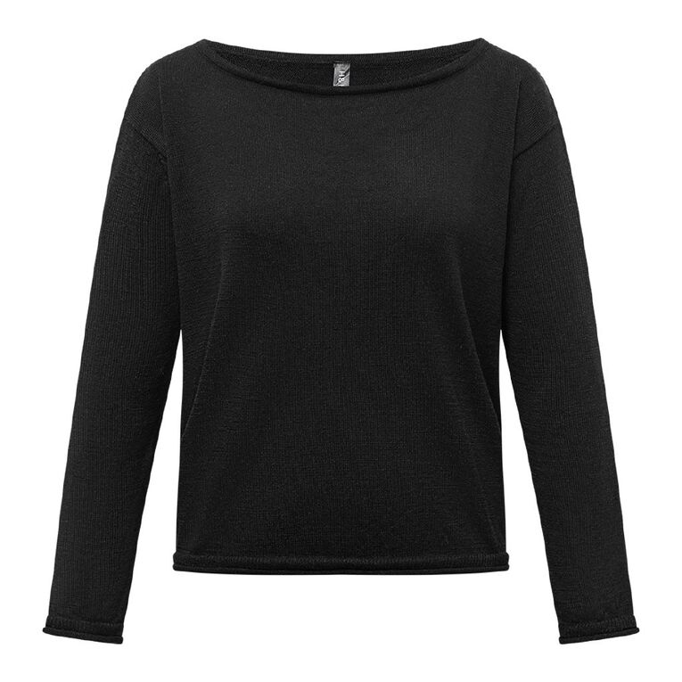 H&H Women's Off Shoulder Long Sleeve Knit, Black, hi-res