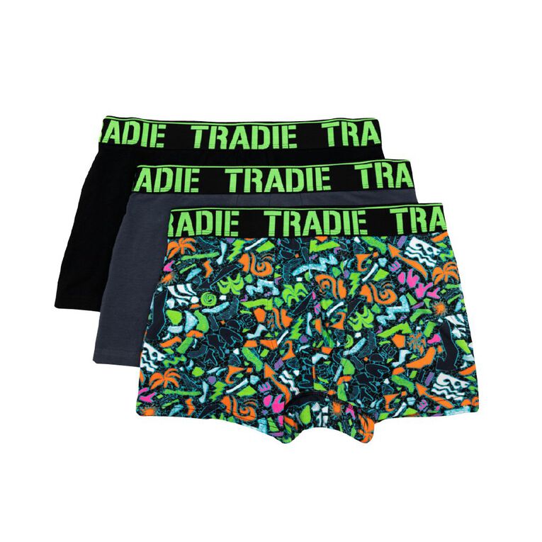 Tradie Men's Trunks 3 Pack, Black/Green, hi-res
