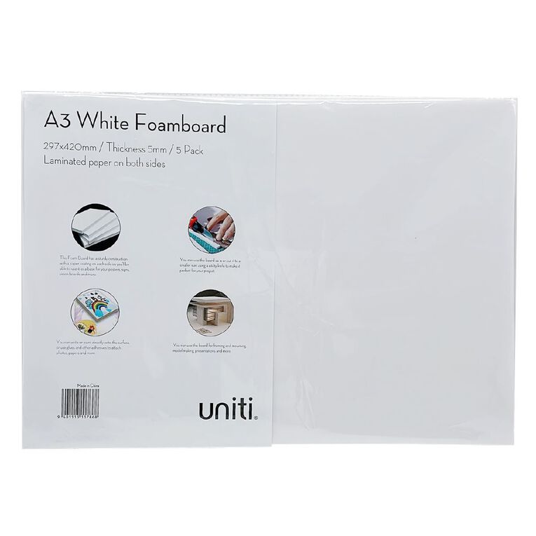 Uniti Foamboard 5mm A3 5 Pack White, , hi-res
