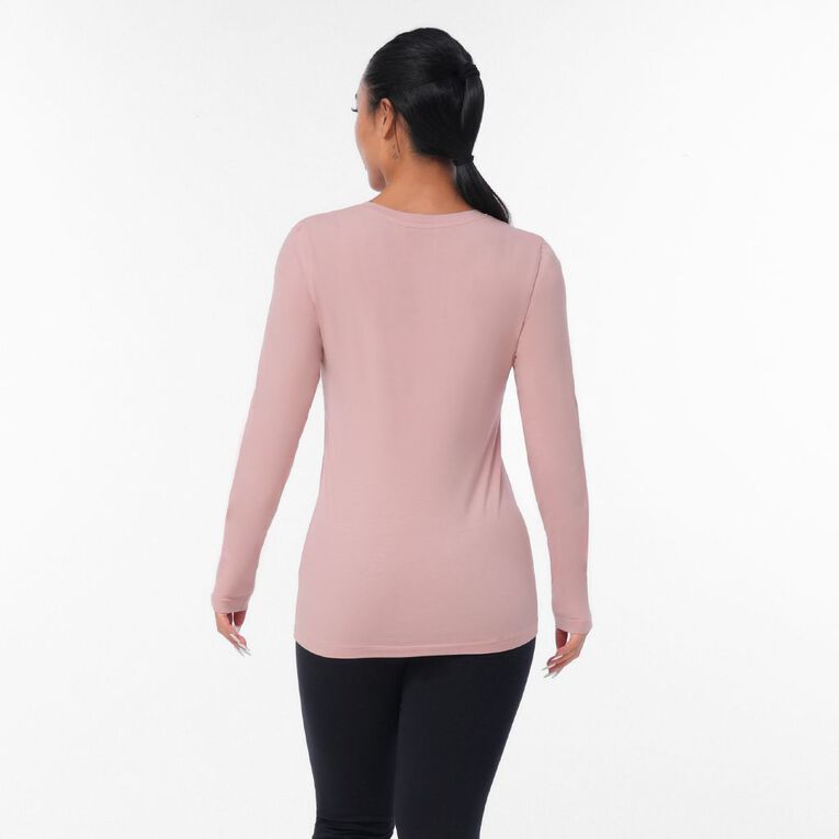H&H Women's Stretch Long Sleeve V Neck Tee, Pink Light, hi-res