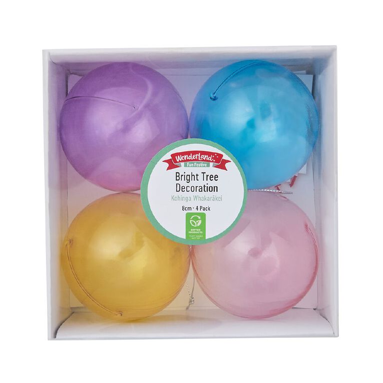 Wonderland Fun Festive Bright Christmas Tree Decorations Assorted 4 Pack, , hi-res