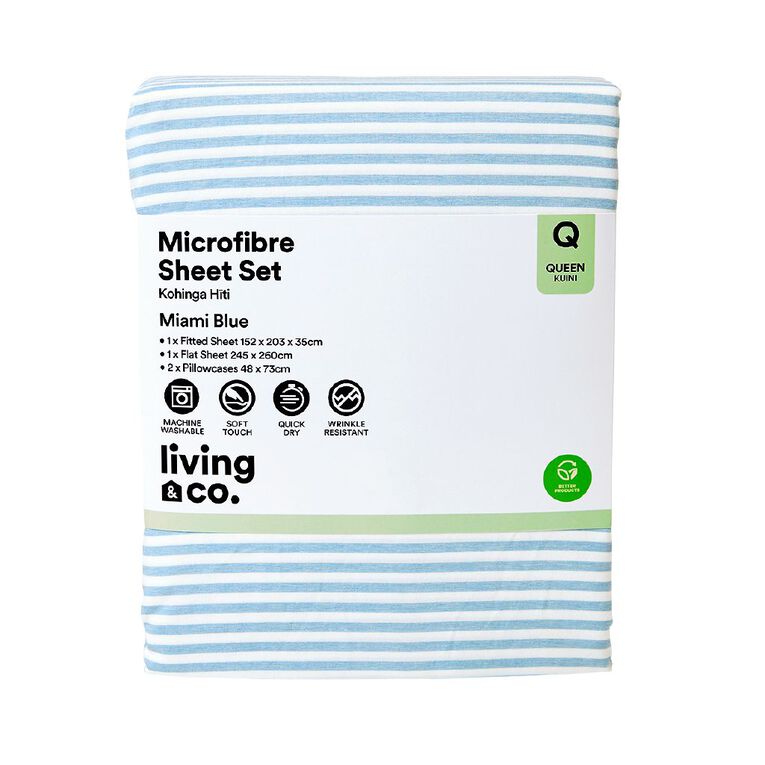 Living & Co Microfibre Sheet Set Miami Blue Queen, , hi-res