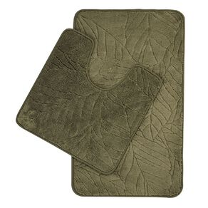 Living & Co Bath Mat Set Leaf 2 Piece Green 45cm x 75cm