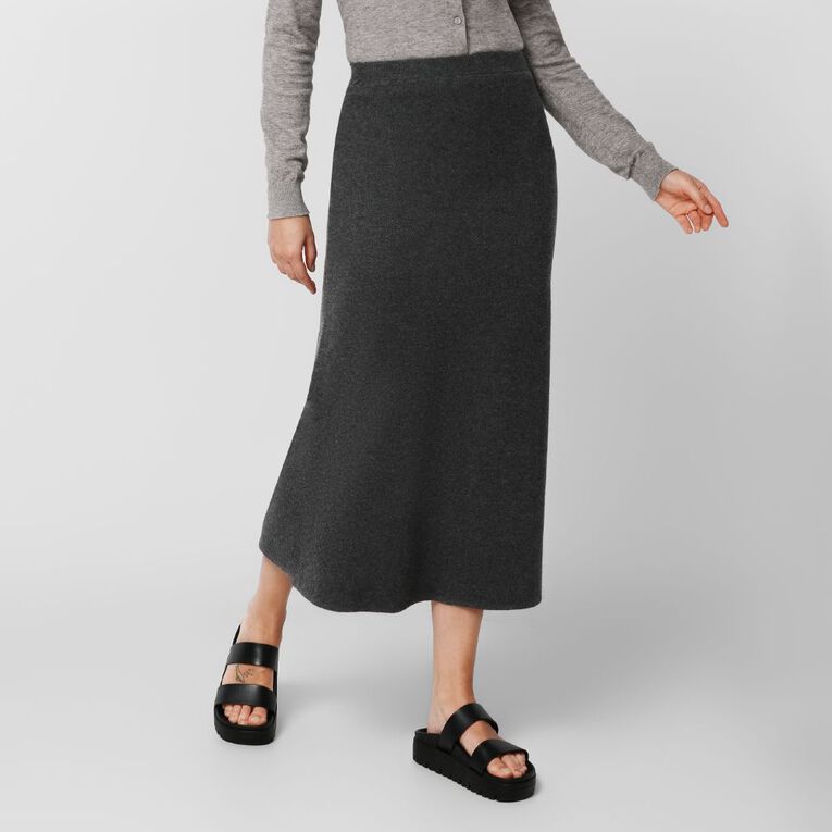 H&H Women's Knitted Midi Skirt, Charcoal/Marle, hi-res