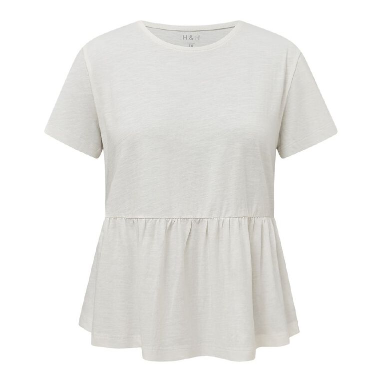 H&H Women's Short Sleeve Peplum Top, Cream, hi-res