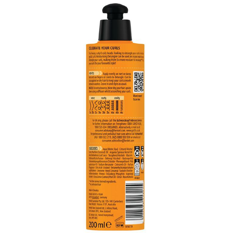 Schwarzkopf Got2b Curlz Moisturizing Detangler 200ml, , hi-res