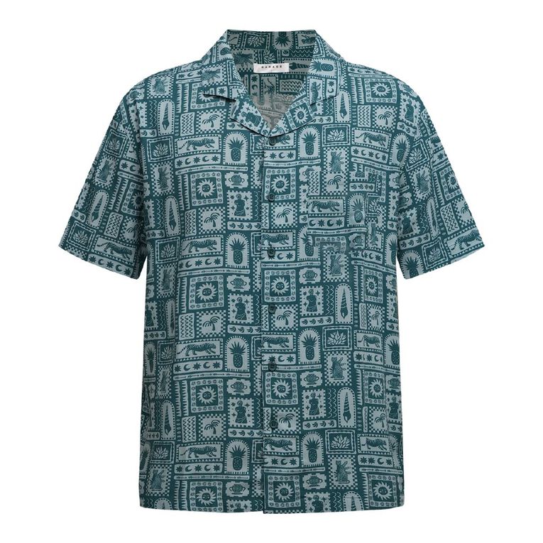Garage Men's Short Sleeve Viscose Shirt, Green Dark, hi-res