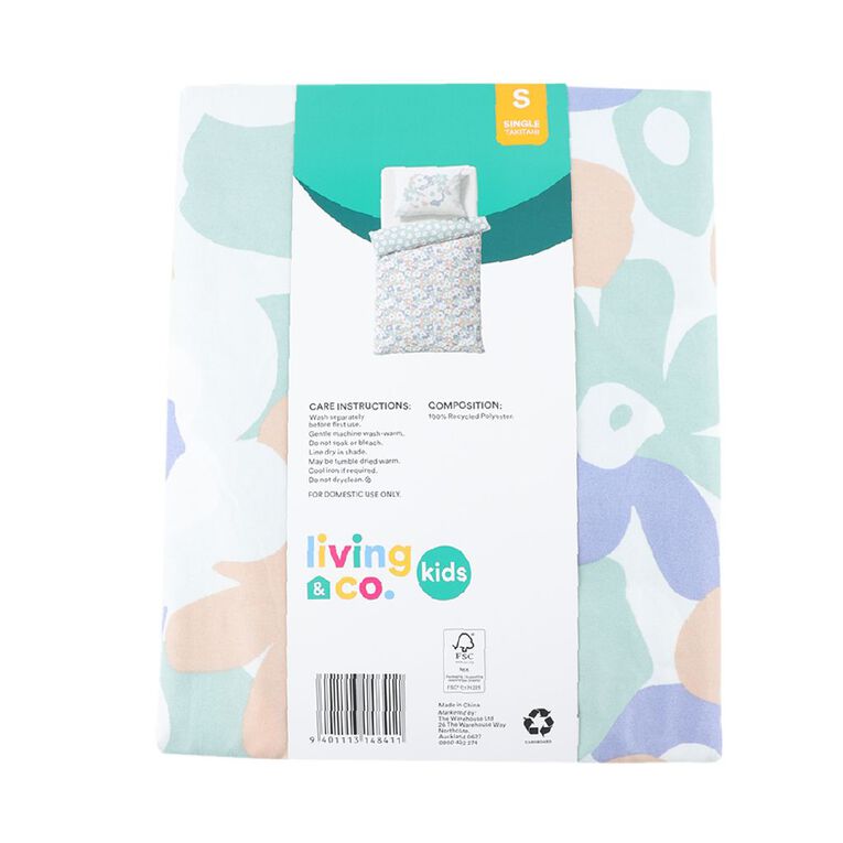 Living & Co Kids Microfibre Duvet Cover Set Pastel Flowers Single, , hi-res