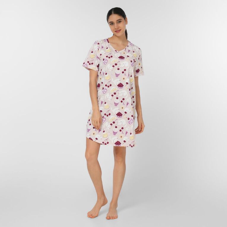 H&H Women's V Neck T-Shirt Nightie, Pink Light, hi-res
