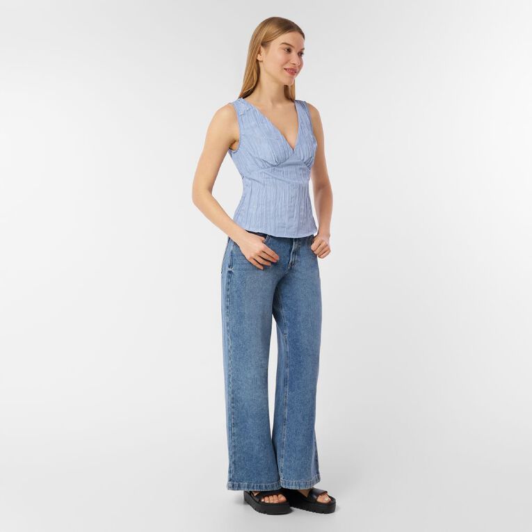 H&H Women's Sleeveless Crinkled VNeck Cami, Blue Light, hi-res