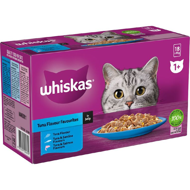 Whiskas Tuna Flavour Mixed Favourites In Jelly 18x85g Box, , hi-res