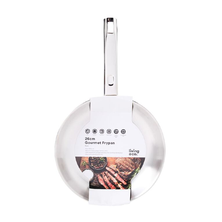 Living & Co Gourmet Frypan Stainless Steel 26cm, , hi-res