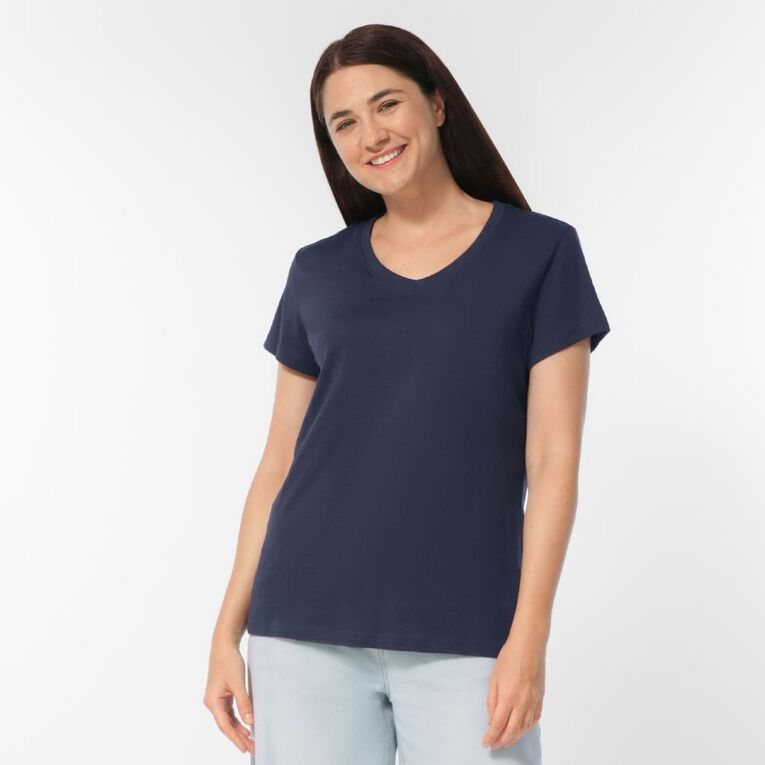 H&H Women's Short Sleeve V-Neck Tee, Navy, hi-res