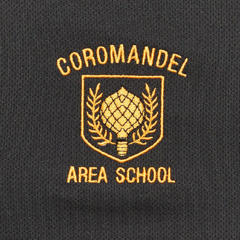 Schooltex Coromandel Area School Short Sleeve Polo with Embroidery, Black/Gold, hi-res