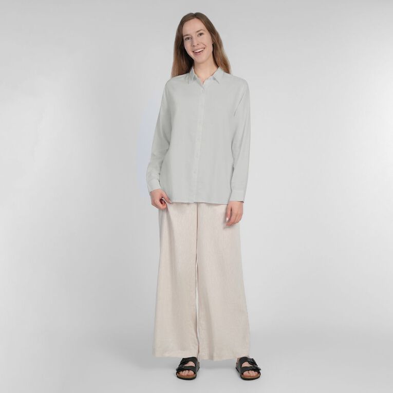 H&H Women's Long Sleeve Essential Linen Blend Shirt, White, hi-res