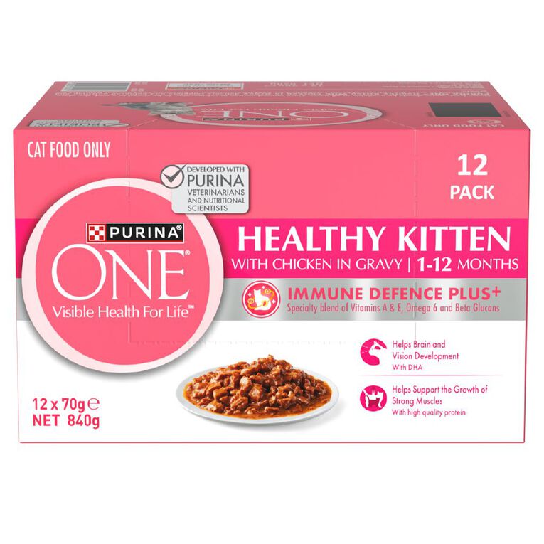 Purina Healthy Kitten with Chicken in Gravy Wet Cat Food 12 x 70g, , hi-res