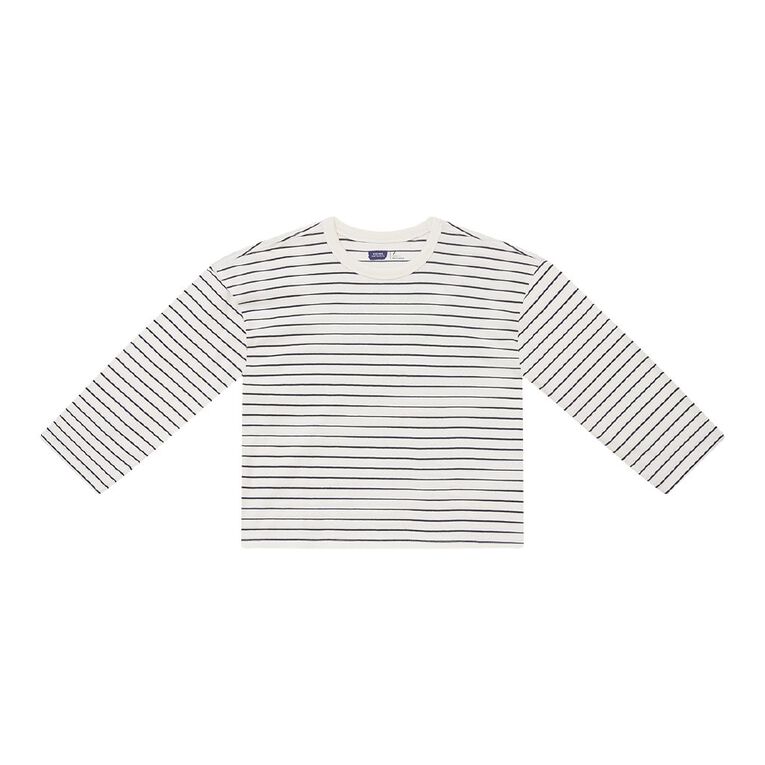 Young Original Long Sleeve Stripe Tee, Cream, hi-res