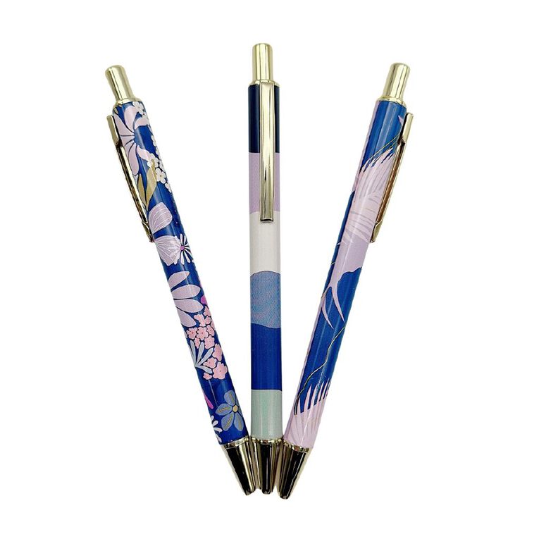 Uniti Floral Metal Ballpoint Pens 3 Pack Purple Mid 3 Pack, , hi-res