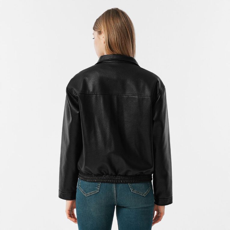 H&H Women's PU Funnel Neck Bomber Jacket, Black, hi-res