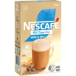 Nescafe 98% Sugar Free Vanilla Latte Coffee 10 Pack