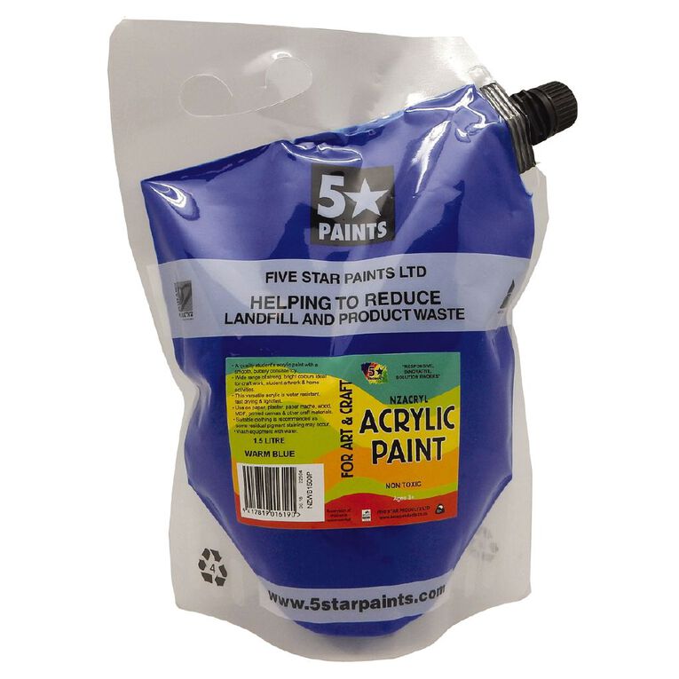 Fivestar Acrylic Paint Warm Blue 1.5 litre Pouch, , hi-res