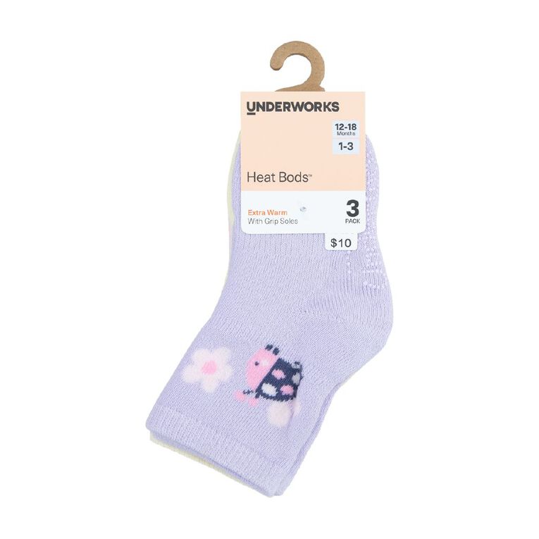 Underworks Infants' Cushioned Stay On Socks 3 Pack, Pink, hi-res