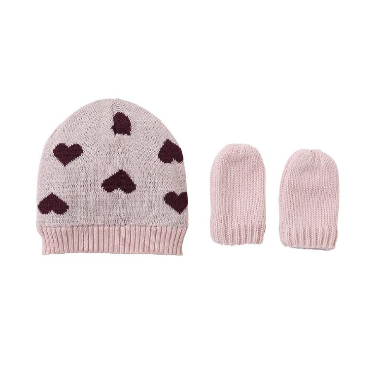 Young Original Infants' Beanie & Mitten Set, Pink Light, hi-res
