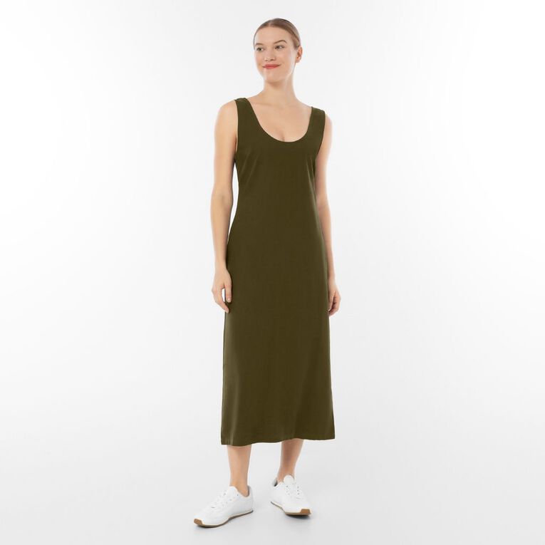H&H Women's Sleeveless Scoop Dress Midi, Green Dark, hi-res