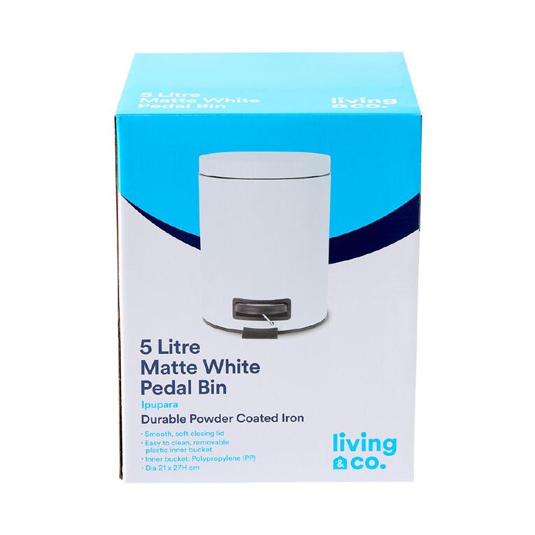 Living & Co Pedal Bin White 5L, , hi-res