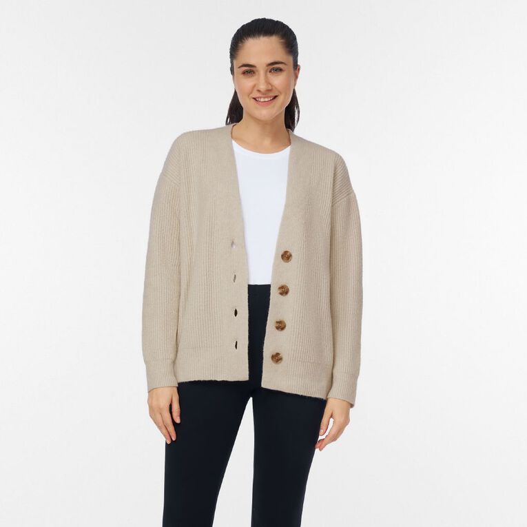 H&H Women's Rib Knit Long Cardigan, Brown Light, hi-res