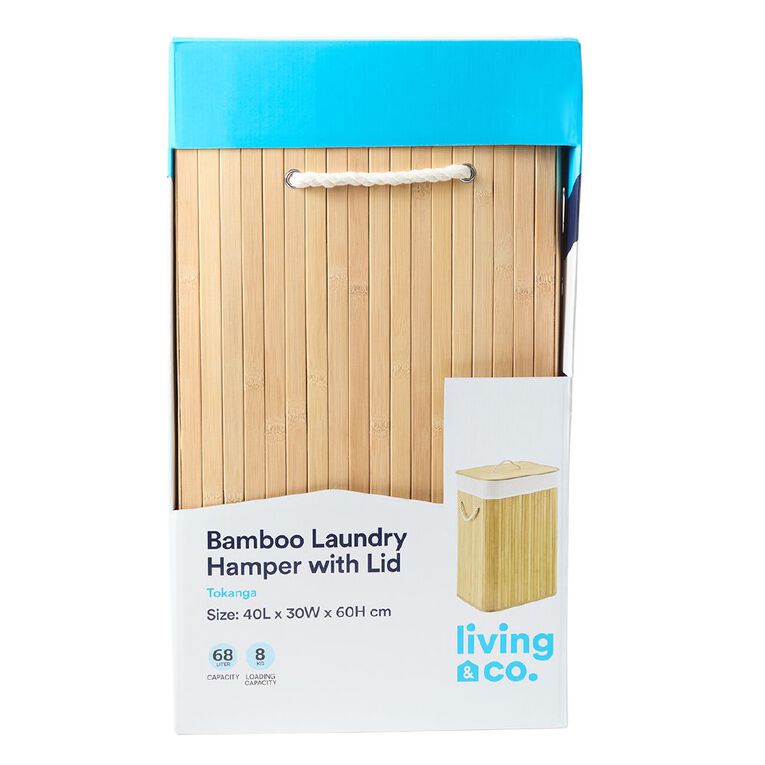 Living & Co Bamboo Laundry Hamper with Lid Natural, , hi-res