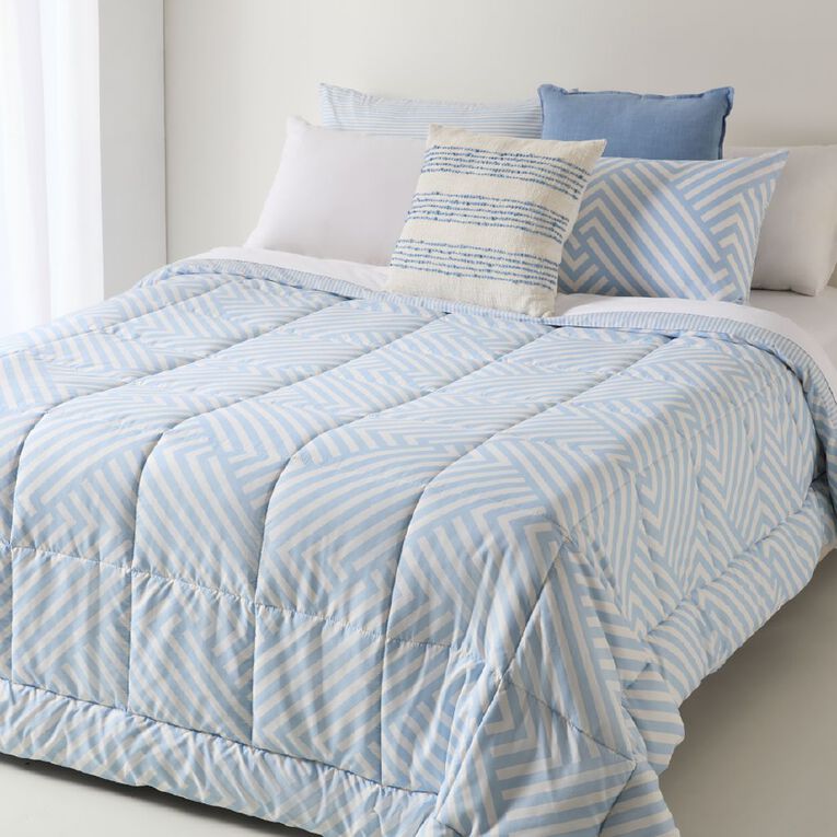 Living & Co 3 Piece Comforter Set Reversible Chevron Blue King, , hi-res