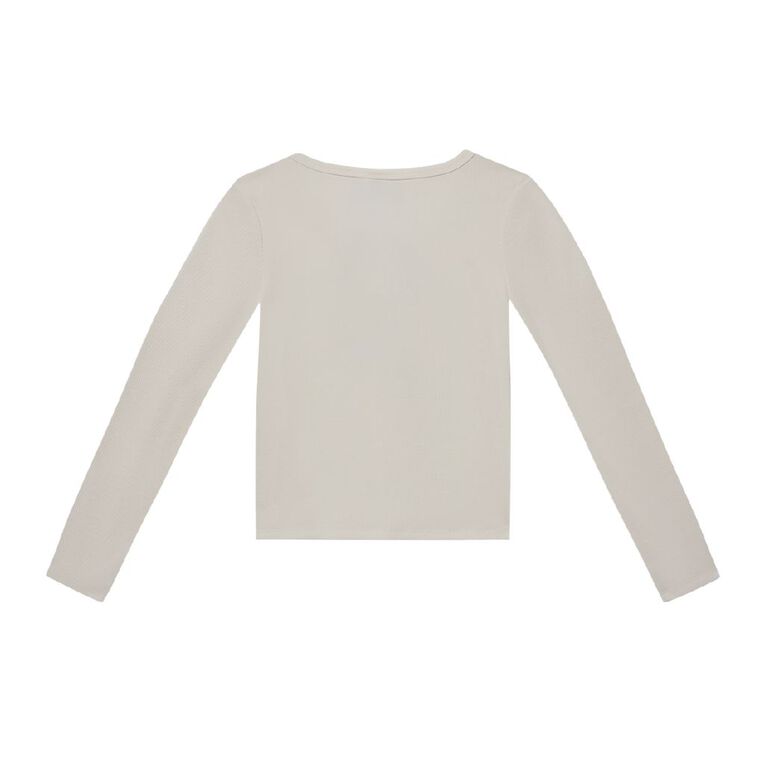 Young Original Long Sleeve Rib Scoop Neck Top, Cream, hi-res