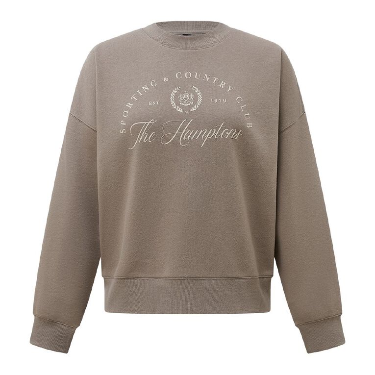 H&H Women's Graphic Fleece Crew Sweatshirt, Brown Mid, hi-res