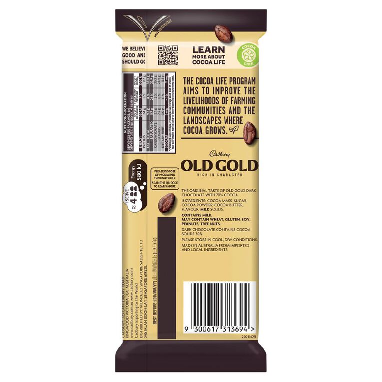 Cadbury Old Gold 70% 165g, , hi-res