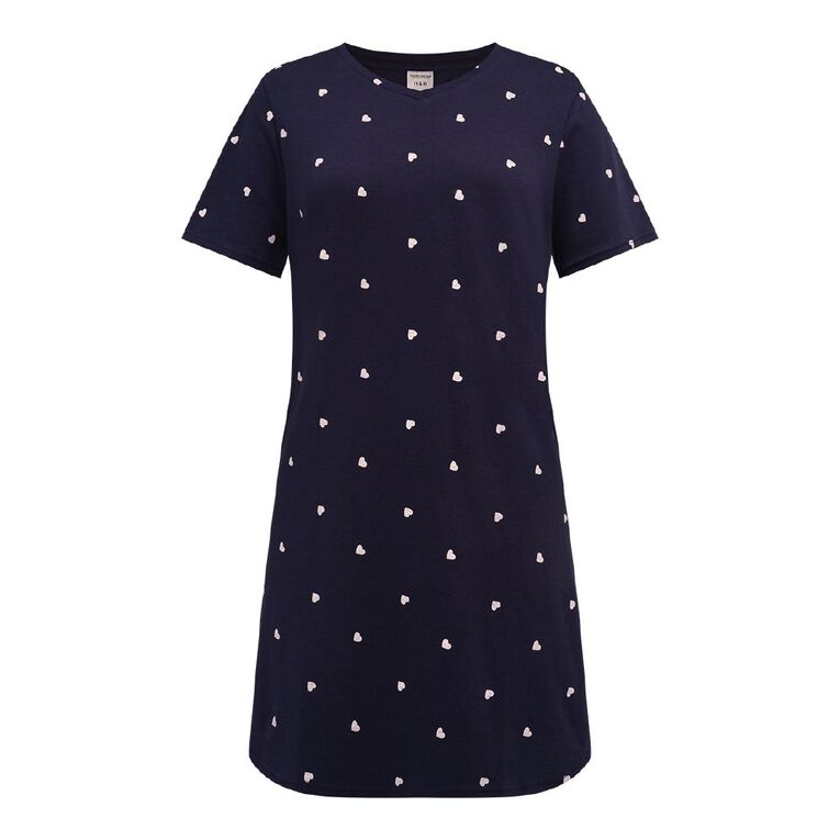 H&H Women's V Neck T-Shirt Nightie, Blue Dark, hi-res