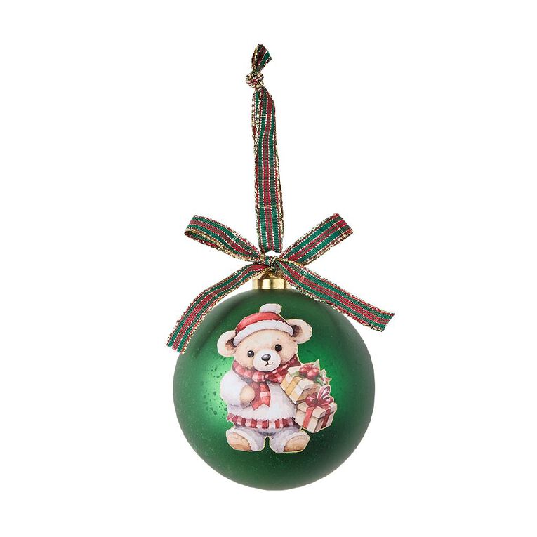 Wonderland Joyful Tidings Teddy Bauble 8cm Tree Decoration Assorted, , hi-res