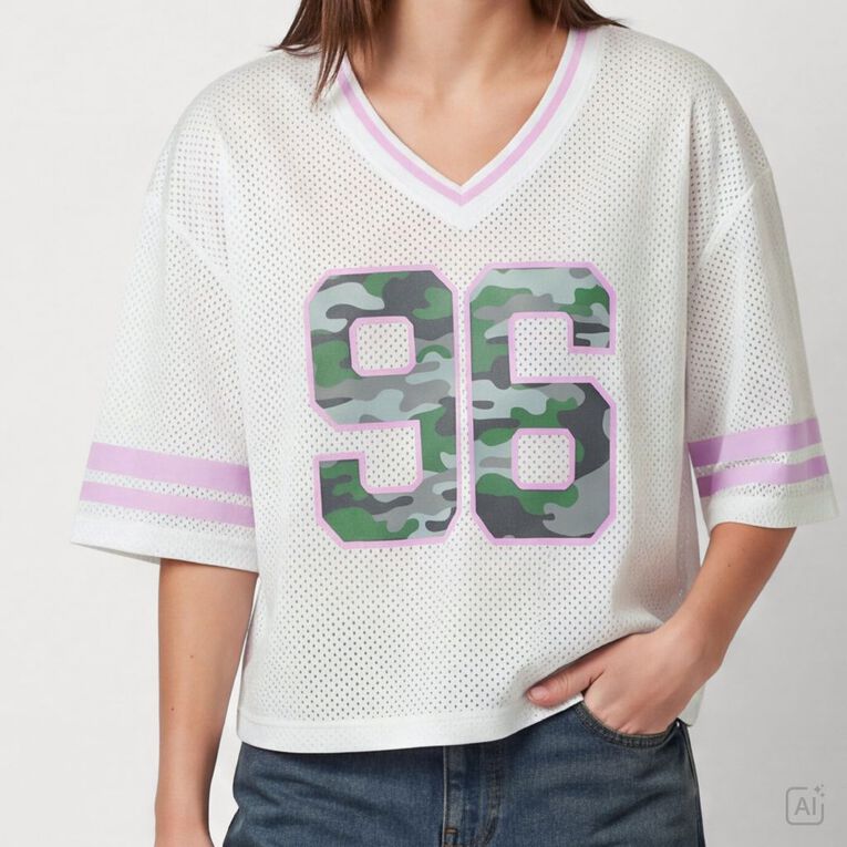 Garage Women's Short Sleeve Cropped Mesh Sport Tee, White, hi-res