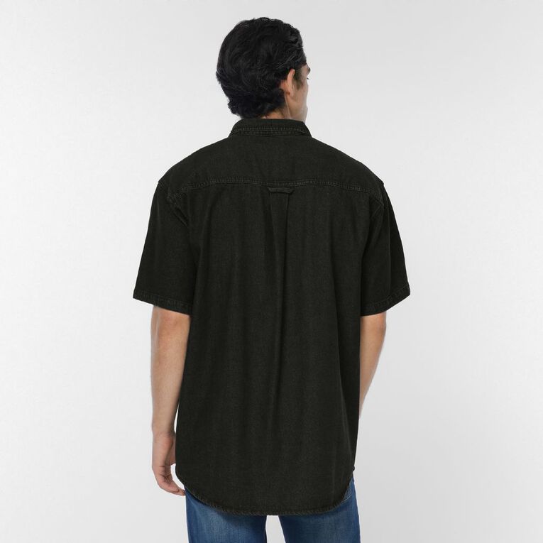 Garage Men's Short Sleeve Denim Shirt, Black, hi-res